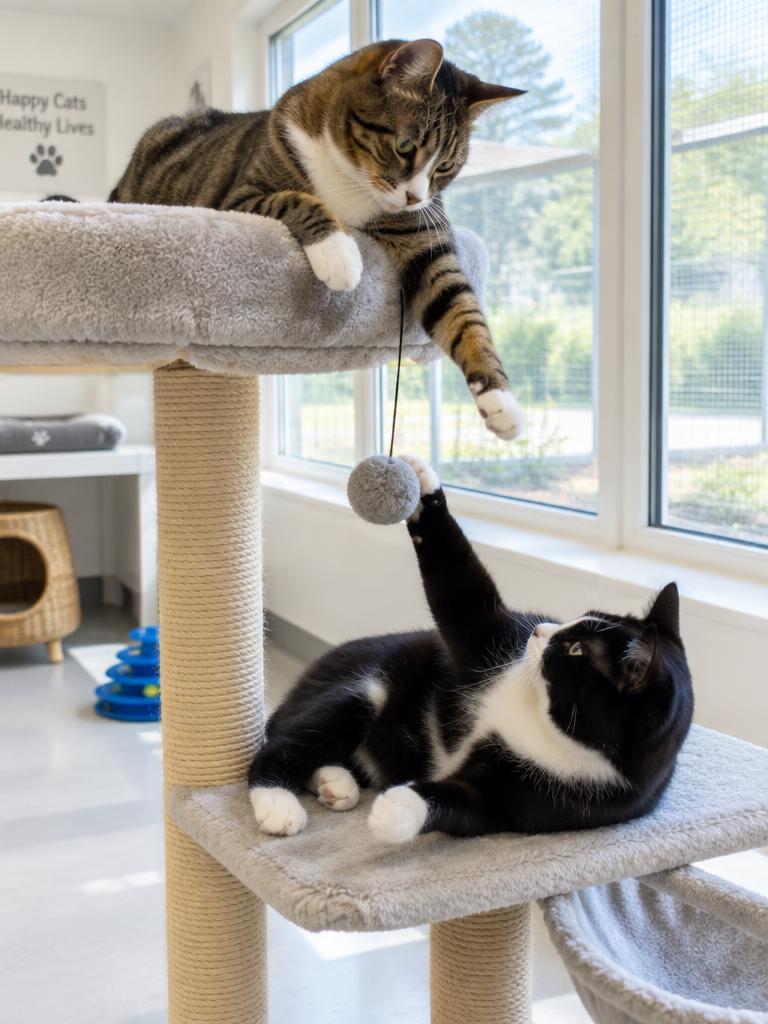 Cats relaxing and playing